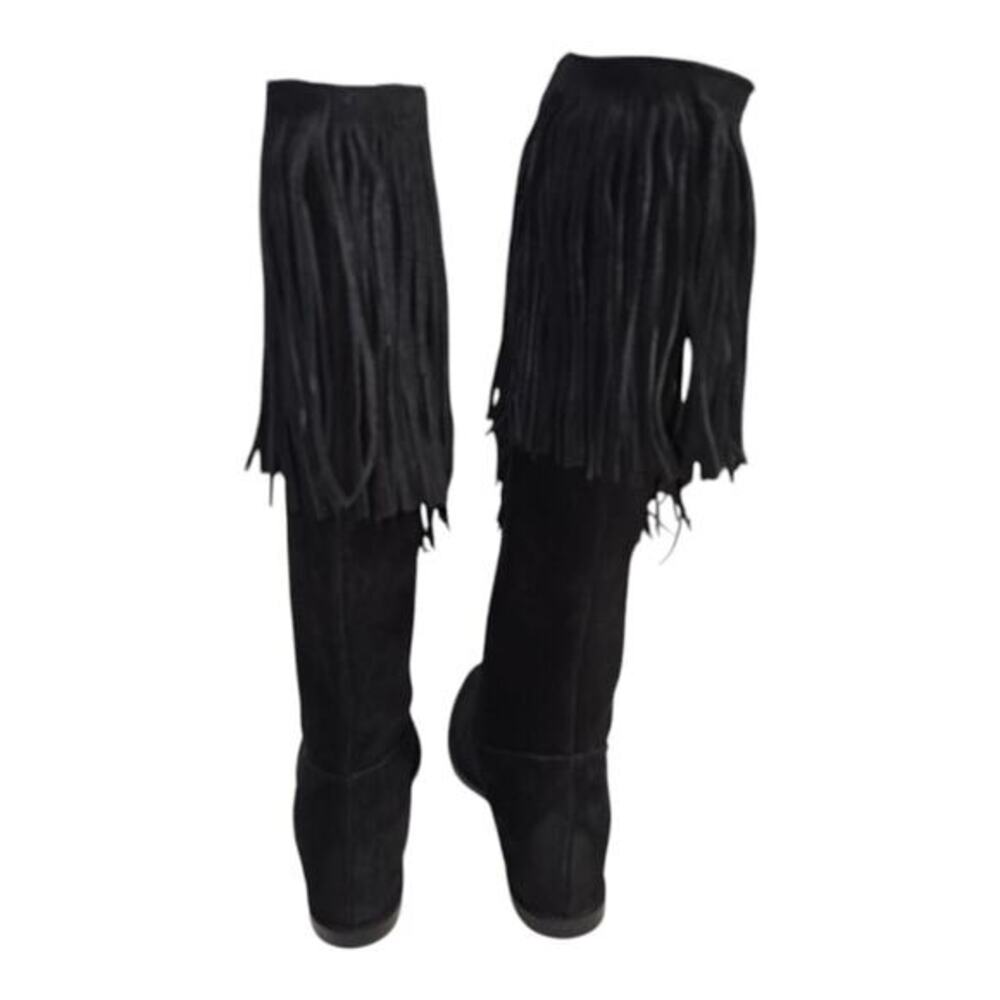 Dingo Black Suede Leather Western Hassie Cowboy Fringe Boots Size 8 New - Picture 5 of 9